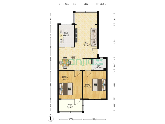 万裕花园 2室1厅1卫 82平方