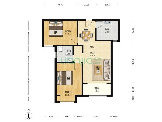 山顶御景园 2室1厅1卫 92平方
