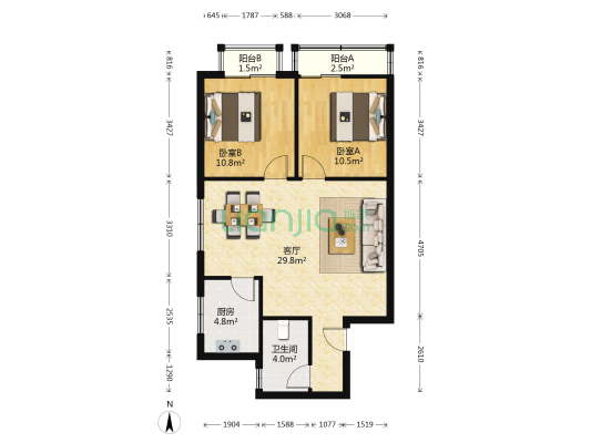 温馨苑 2室1厅1卫 79平方