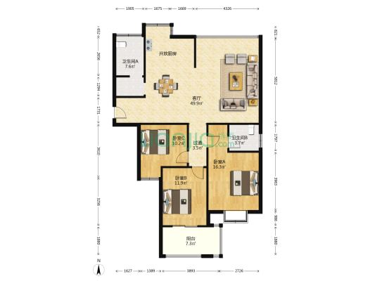 丰盛山庄东区 3室1厅2卫 146平方