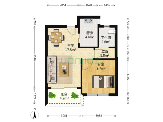 绿城春风十里一期 1室1厅1卫 57平方