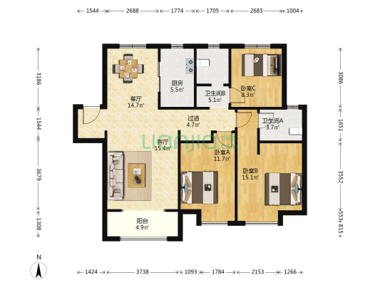 锦绣城和园 3室2厅2卫 125平方