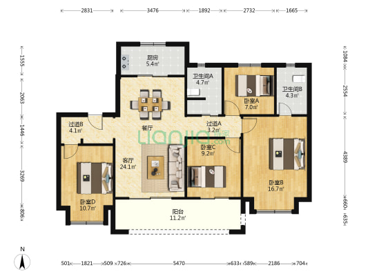 南山美锦 4室1厅2卫 124平方