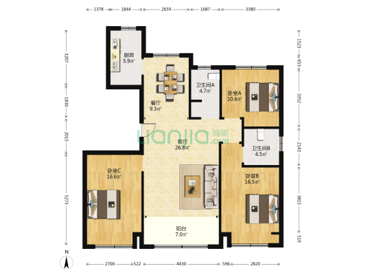 望岳园东区 3室2厅2卫 129平方
