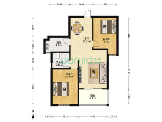 信达名府 2室1厅1卫 94平方