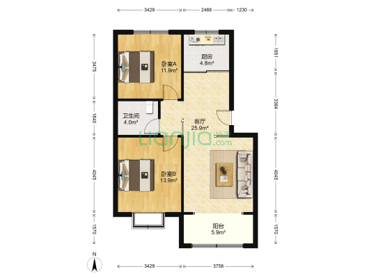 鑫苑小区(章丘区) 2室1厅1卫 76平方