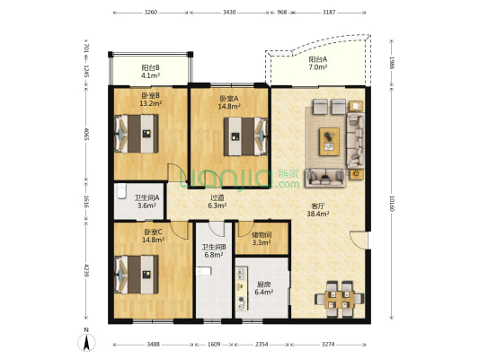 星田公寓 3室1厅2卫 135平方