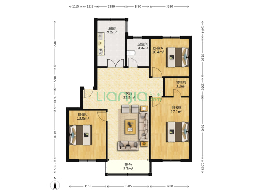 络香路3号 3室1厅1卫 112平方
