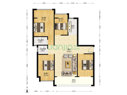 凯旋华府 4室1厅2卫 123平方