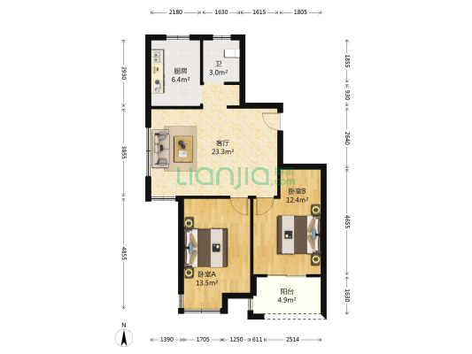栎和佳苑 2室1厅1卫 87平方