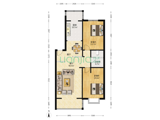 东青花园 2室1厅1卫 106平方