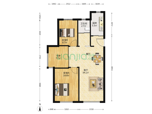 亿达云山府 3室1厅1卫 96平方