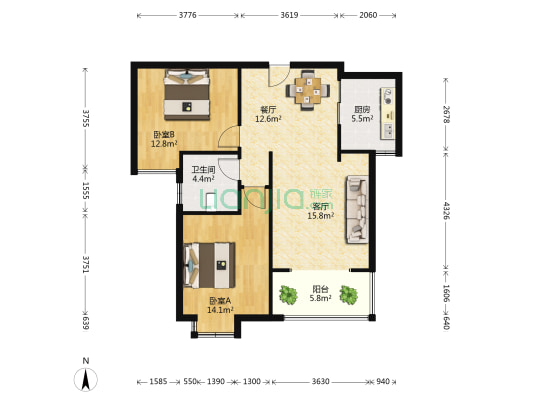 贵都瑞城 2室2厅1卫 93平方