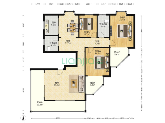 观园翔龙 3室2厅2卫 153平方