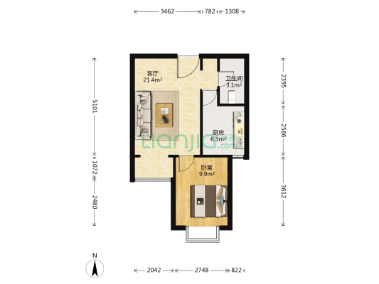德荣帝景 1室1厅1卫 59平方