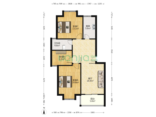 甫澄熙岸二期 3室1厅1卫 88平方