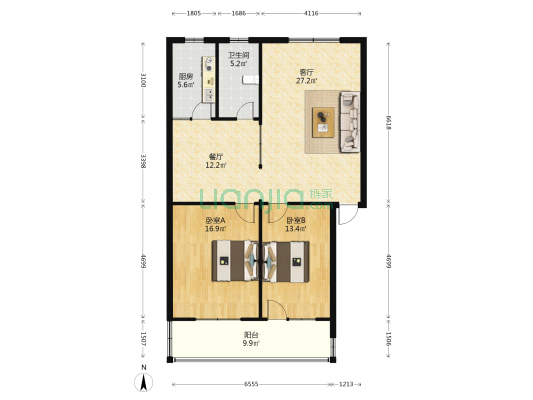 光源街45号 2室2厅1卫 109平方