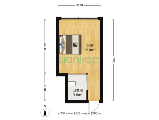木林森大厦 1室0厅1卫 36平方