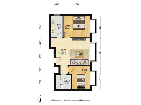 天基广场 2室1厅1卫 71平方