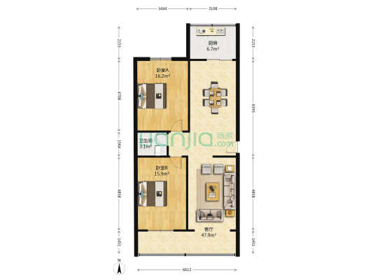 恒昌家园 2室1厅1卫 105平方
