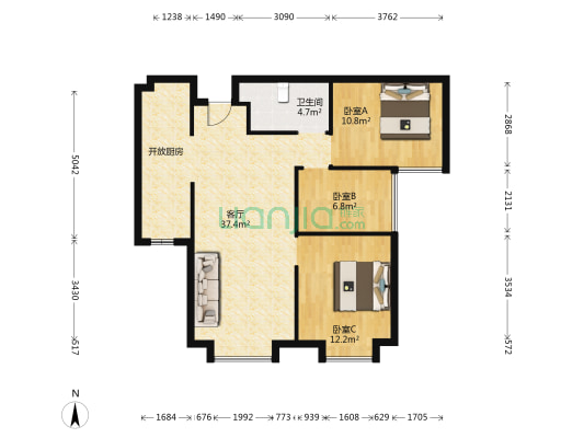 融创中央学府西区 3室1厅1卫 92平方