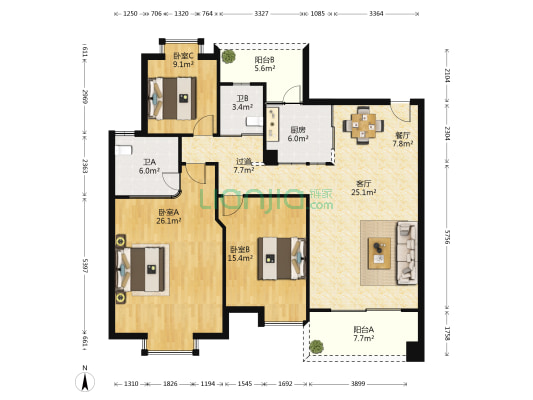 保利龙腾上园 3室2厅2卫 136平方