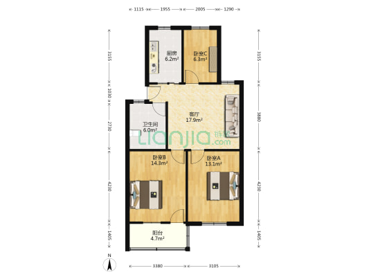 人民大道东段 3室1厅1卫 95平方
