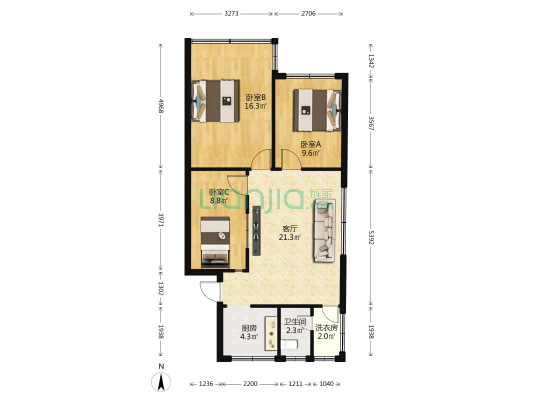 海口琼山红城日用厂 3室1厅1卫 78平方
