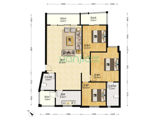 交大智能五期 3室1厅2卫 129平方