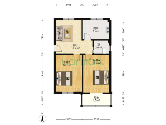 大朱家新村 2室1厅1卫 68平方