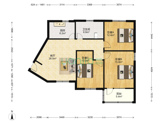 狮山新苑 3室1厅1卫 114平方