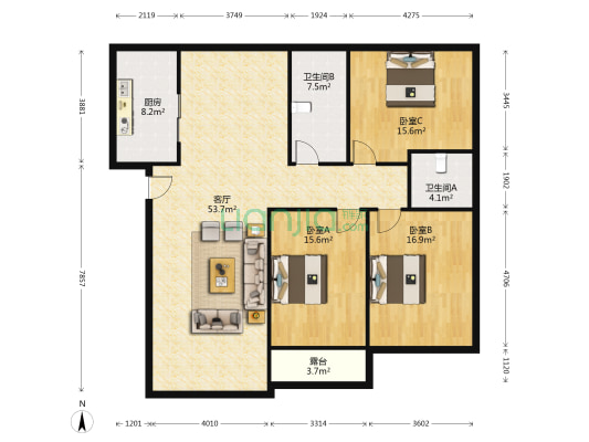 新颜路89号 3室1厅2卫 242平方