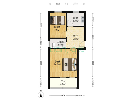 自来水公司宿舍 2室1厅1卫 48平方