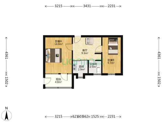 城隍庙东 2室1厅1卫 50平方