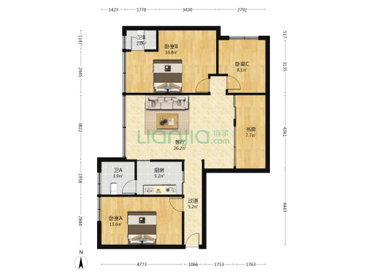 水利电力学院 4室1厅2卫 106平方