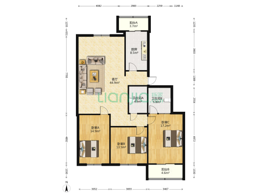 红波公寓 3室1厅2卫 77平方