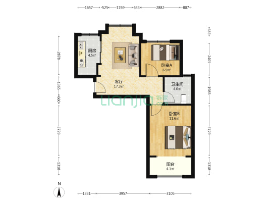 奉民大楼 2室1厅1卫 72平方