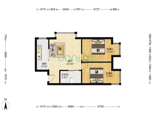 第一城E组团 2室1厅1卫 70平方