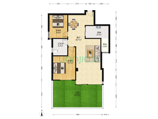 布鲁汀 2室1厅1卫 95平方