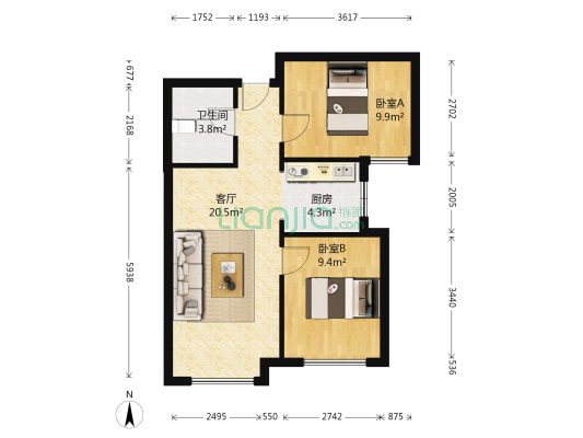 华润橡树湾久润轩 2室1厅1卫 71平方