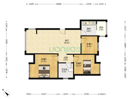 崇宁华府 3室1厅1卫 90平方