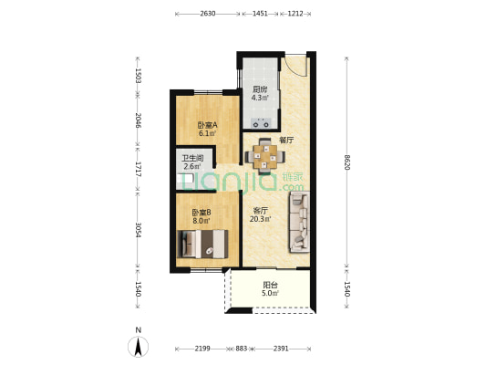 荷塘名苑 2室1厅1卫 60平方