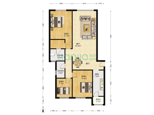 保利大家 3室1厅2卫 127平方