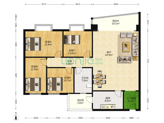 顺景楼 4室1厅1卫 164平方
