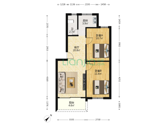 锦苑三巷36号 2室1厅1卫 64平方
