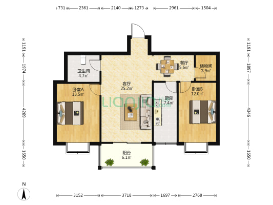 水景南岸 2室2厅1卫 102平方