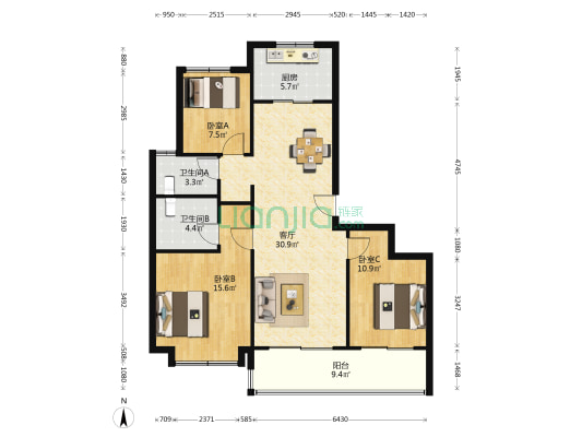 葛洲坝招商紫郡蘭园南区 3室1厅2卫 115平方