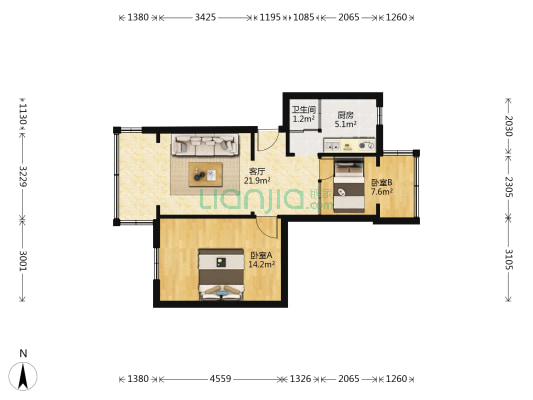 西华门街18号院 2室1厅1卫 57平方