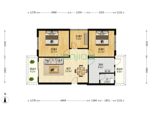 兴广街 3室1厅1卫 95平方