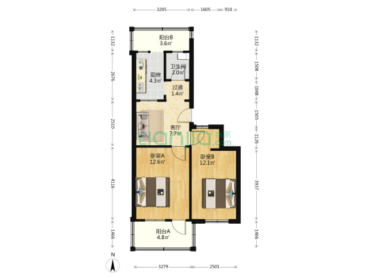 仪表厂 2室1厅1卫 59平方